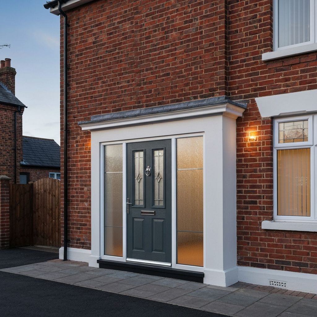 Anthracite grey composite front door on a British brick house