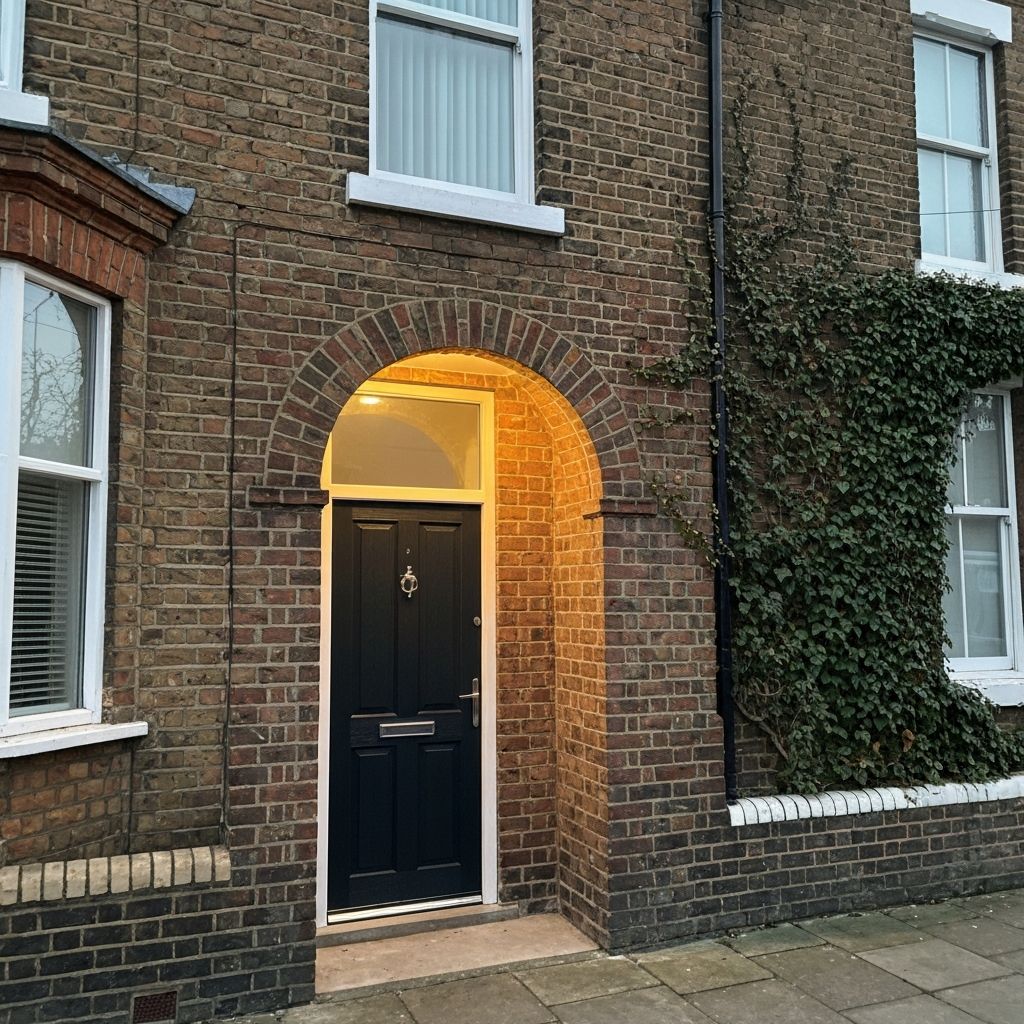 New composite front door with brick archway on a period house